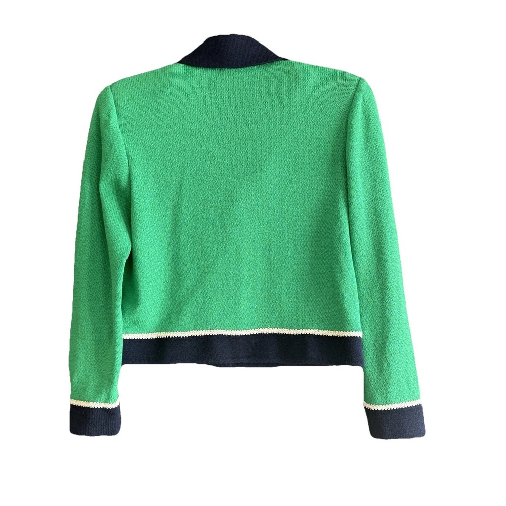 ST. JOHN Women's Size 4 Kelly Green W/ Navy Accents Short Knit Blazer Jacket EUC - Picture 3 of 10